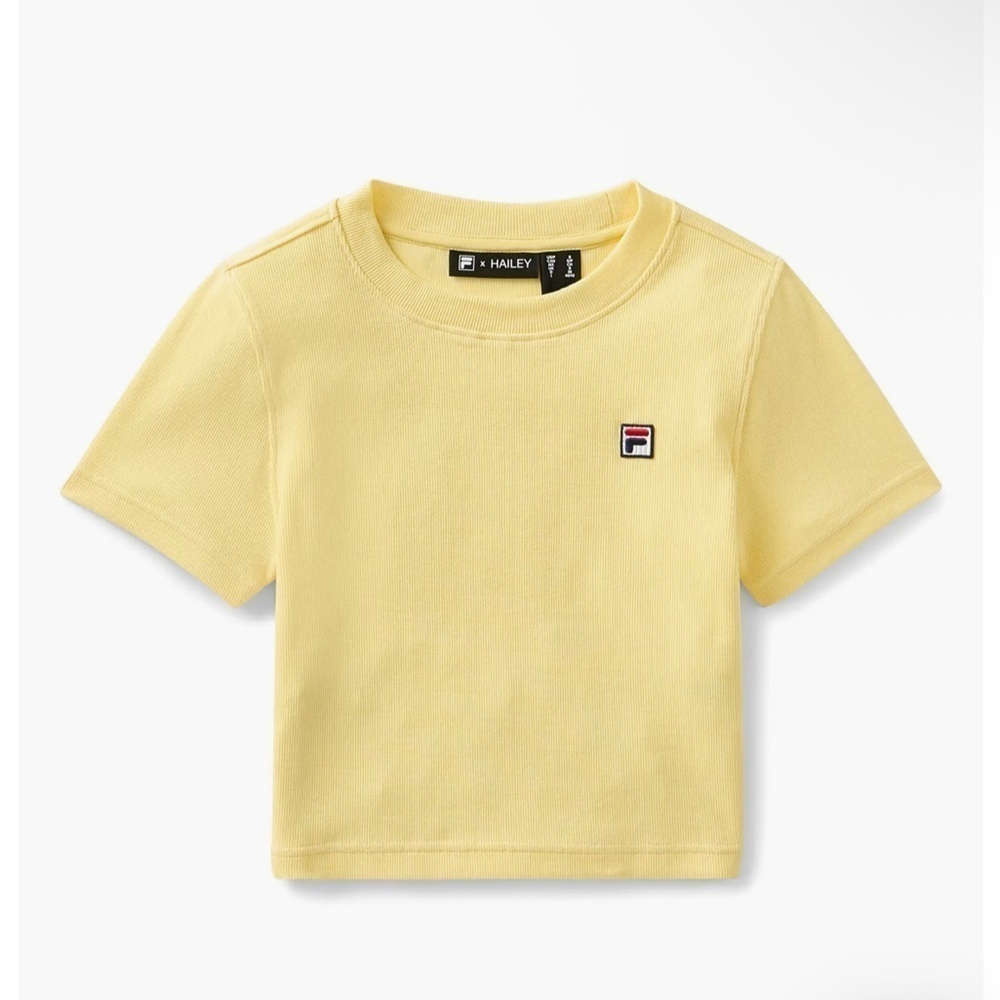 NWT Filas x Hailey Stretch Cotton Rib Baby Tee Size XS Popcorn Yellow